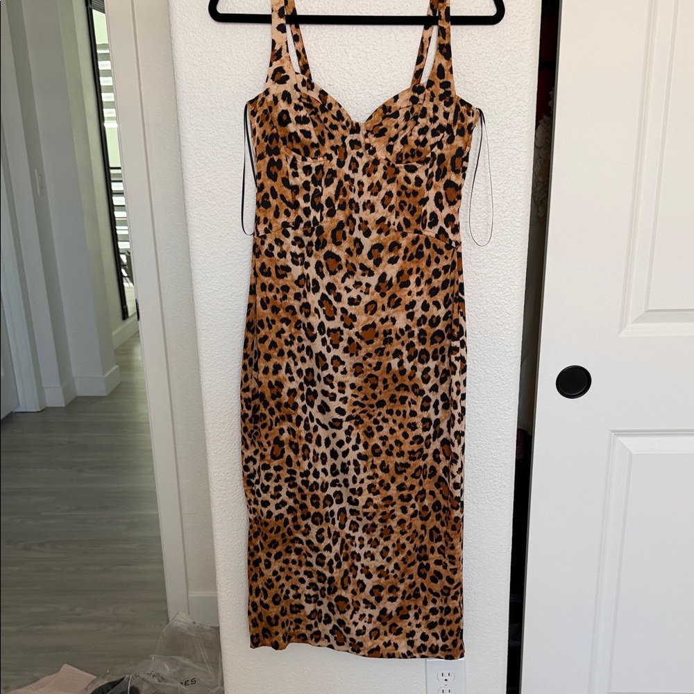 Zara Leopard-Print Midi Slip Dress in Tan and Black